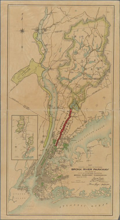 Map showing location of proposed Bronx River Parkway : and extent of city's outlying park properties