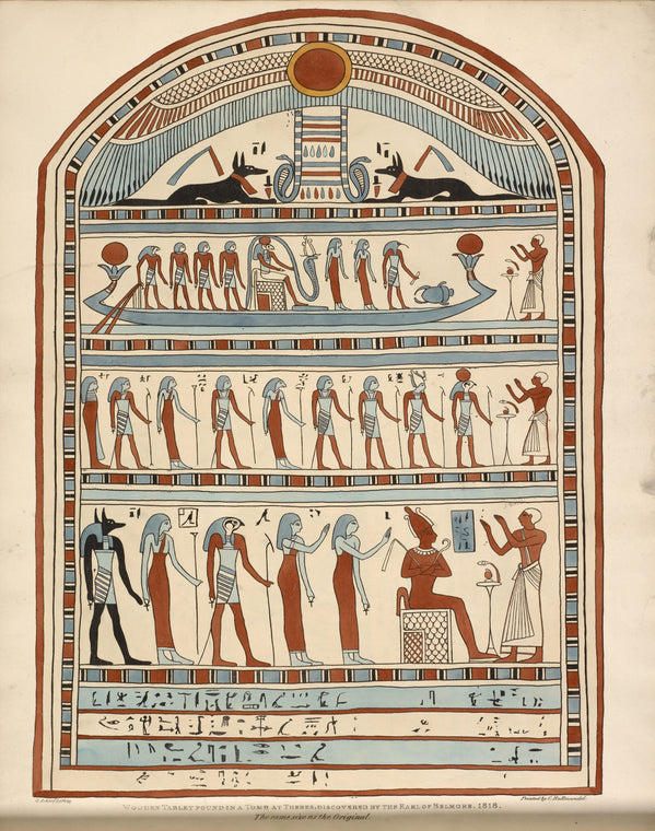 Wooden tablet found in a tomb at Thebes. Discovered by the Earl of Belmore, 1818. The same size as the original.