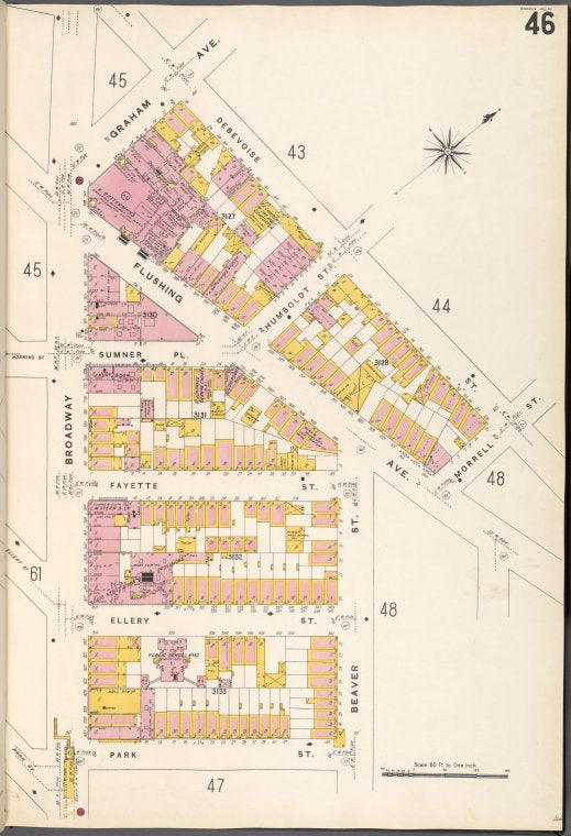 Brooklyn V. 3, Plate No. 46 [Map bounded by Graham Ave., Debevoise St., Morrell St., Beaver St., Park St., Broadway]