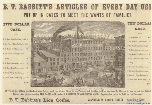 B.T. Babbitt's articles of every day use put up in cases to meet the wants of families