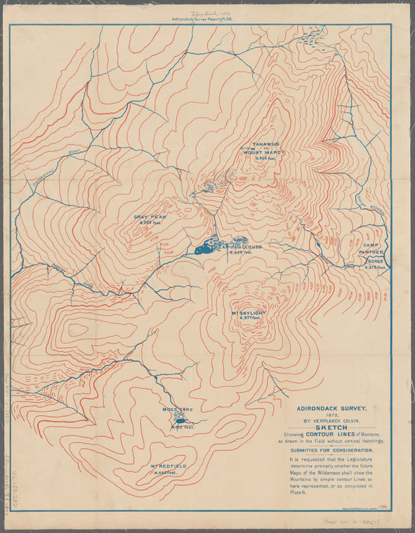 Sketch showing contour lines of mountains as drawn in the field  without vertical hatchings