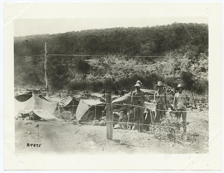 Spanish prisoners in U.S. prison camp, Siboney, Cuba, 1898.