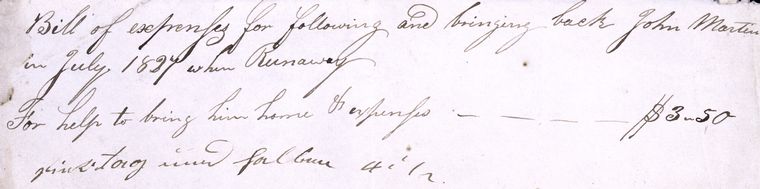 Bill for $3.50 for return of runaway slave, July 1827