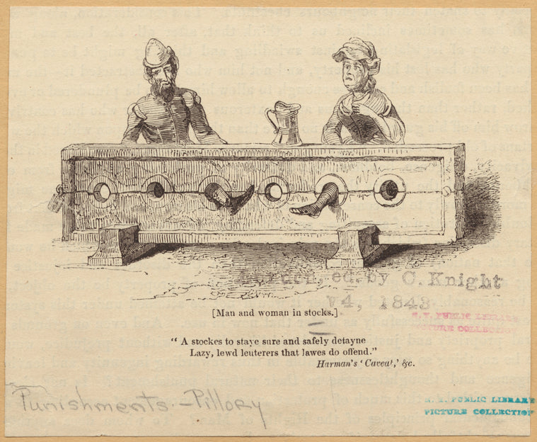 Man and woman in stocks