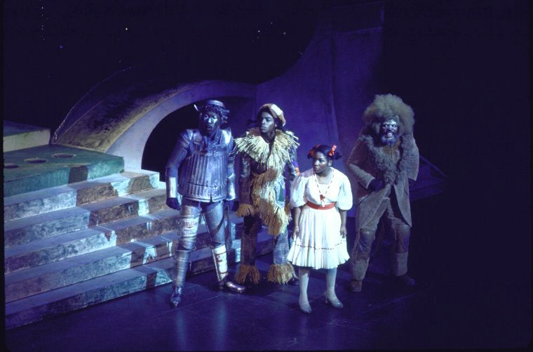 Actors (L-R) Tiger Haynes, Hinton Battle, Stephanie Mills & Ted Ross in a scene fr. the Broadway musical "The Wiz." (New York)