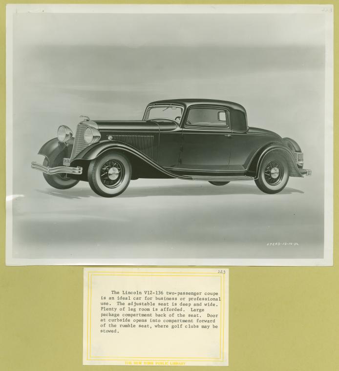 The Lincoln V12-136 two-passenger coupe.