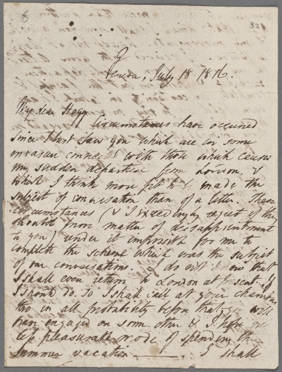Autograph letter signed to Thomas Jefferson Hogg, 18 July 1816