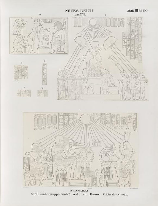 Neues Reich. Dynastie XVIII.  El Amarna [Tell el-Amarna]. Nördliche Gräbergruppe,  Grab 7.: a -d  erster Raum; f. g.  In der Nische.