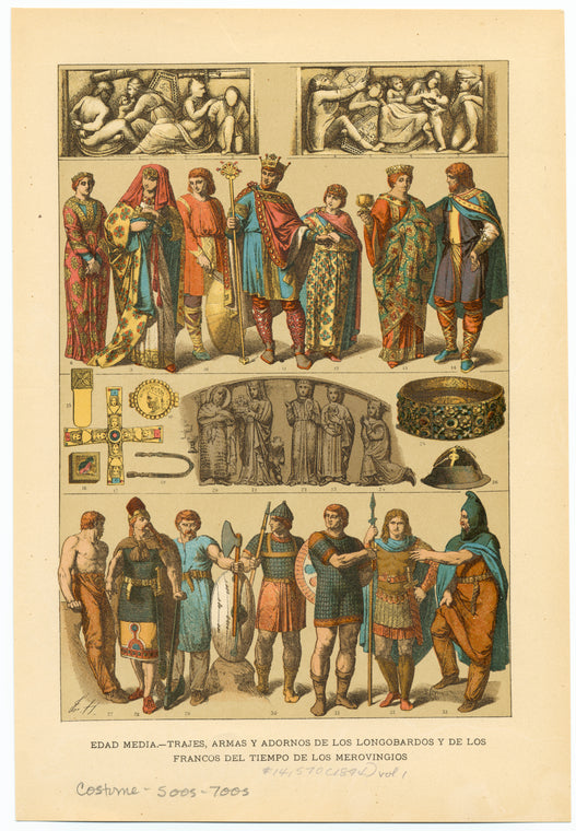 Edad media : Trajes, armas y adornos de los longobardos y de los francos del tiempo del los merovingios