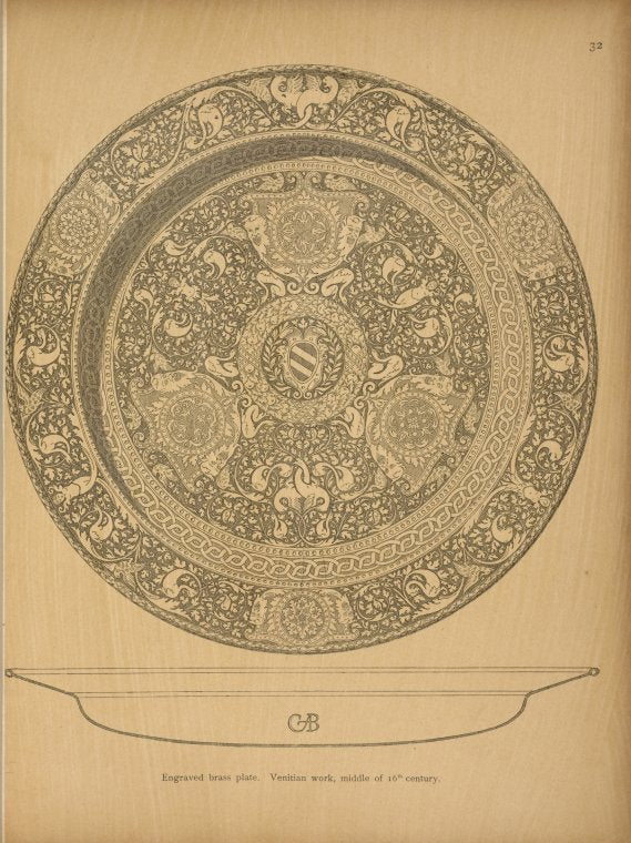 Engraved brass plate. Venetian work, middle of 16th century.