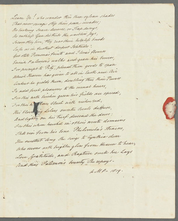 Anna Maria Porter, poem (copy), "Learn ye! Who wander this…"