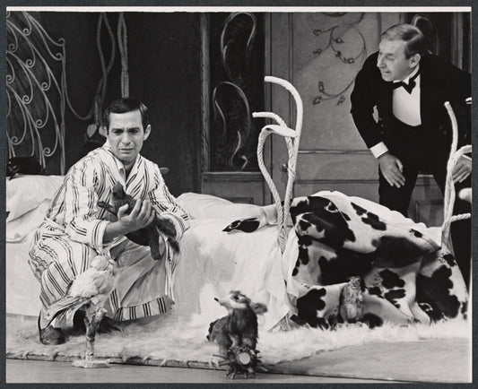 Ben Gazzara and unidentified in the stage production Traveller Without Luggage