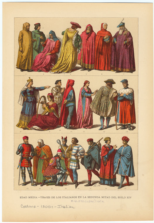 Edad media - trajes de los italianos en la segunda mitad del siglo XIV