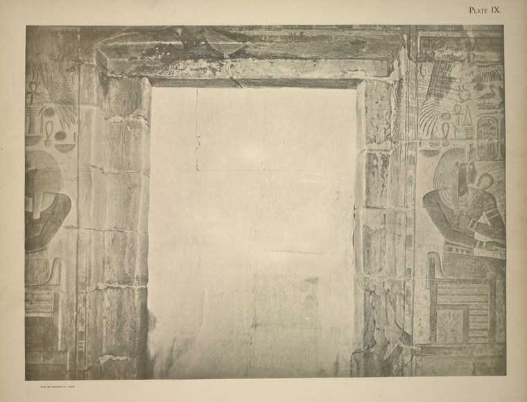 On the farther side of the main doorway we have a repetition of the last plate. Thothmes IV [Thutmose IV] sits on the raised throne, holding the the ... sceptre ...
