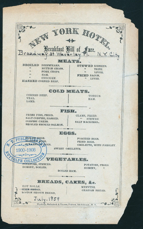 BREAKFAST [held by] NEW YORK HOTEL [at] "NEW YORK, NY" (HOTEL)