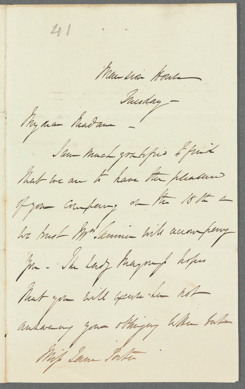 Sir Peter Laurie to Jane Porter, autograph letter signed