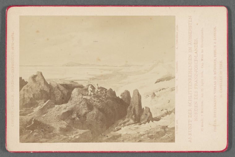 Ankunft der Schlittenreisenden im äussersten Norden des Franz-Josef-Landes, 82 Grade, 5 Minuten, am 12. April 1874: Cap Wien im Hintergrunde