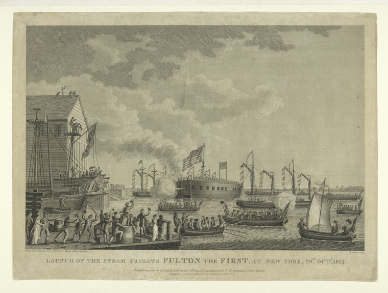 Launch of the steam frigate Fulton the First, at New York, 29th. Octr. 1814.