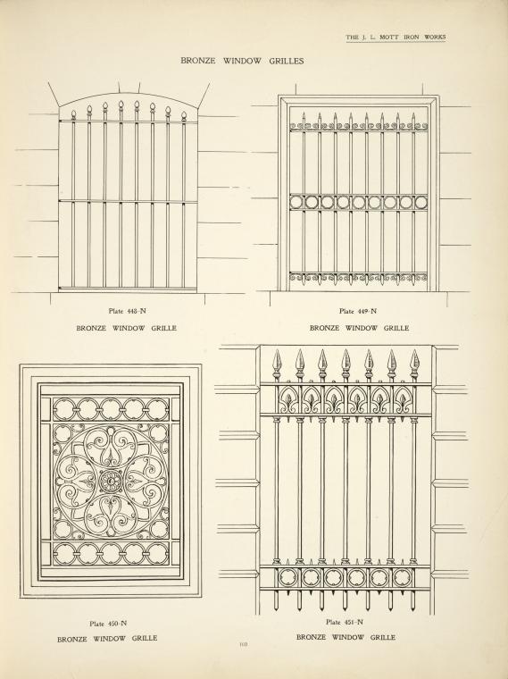 Bronze window grilles. Plates 448-N, 449-N, 450-N and 451-N.