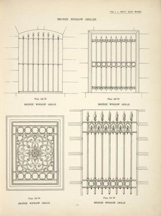 Bronze window grilles. Plates 448-N, 449-N, 450-N and 451-N.