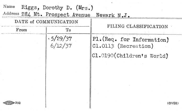 Riggs, Dorothy D. (Mrs.)