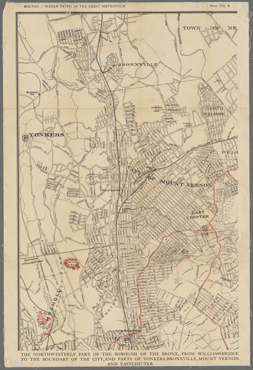 The northwesterly part of the borough of the Bronx from Williamsbridge to the boundary of the city, and parts of Yonkers, Bronxville, Mount Vernon and Eastchester