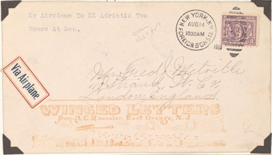 1919 first airplane delivery, shore to ship at sea cover