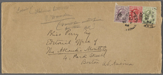 Dowden, Edward, 9 letters to. Copied and abstracted by Dowden for Bliss Perry. Aug. 22, 1871 - Nov. 21, 1888.
