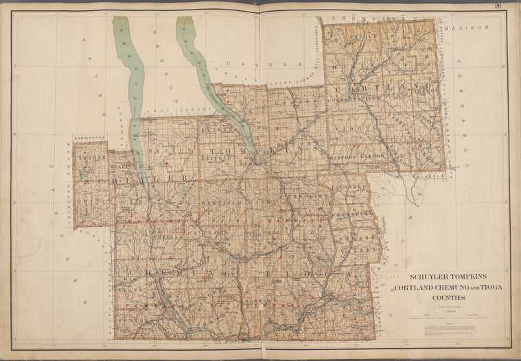 New York State, Double Page Plate No. 26 [Map of Schuyler, Tompkins, Cortland, Chemung and Tioga Counties]