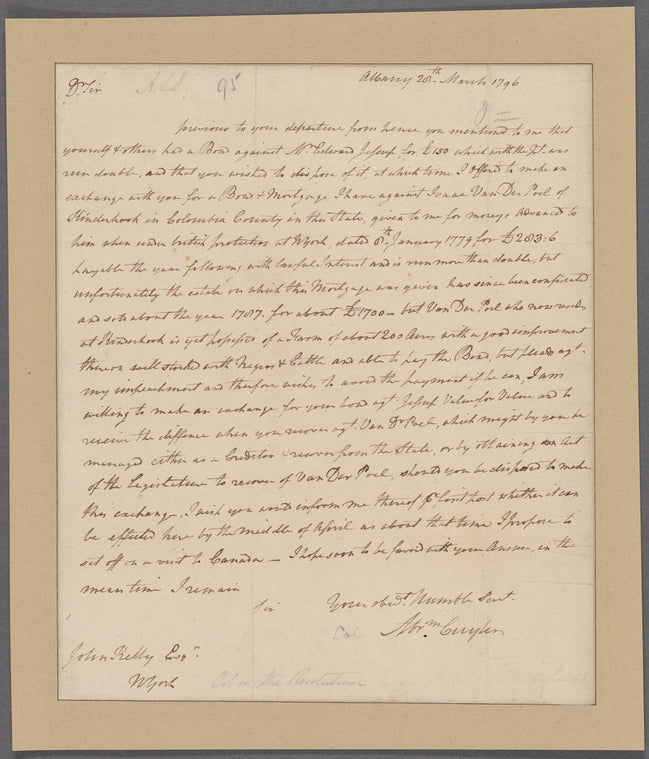 Cuyler, Abraham. Albany. To John Kelly