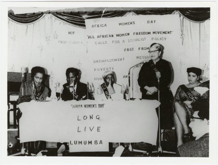 Eslanda Goode Robeson speaking at Africa Women's Day gathering.
