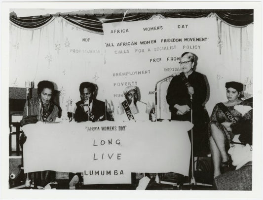 Eslanda Goode Robeson speaking at Africa Women's Day gathering.