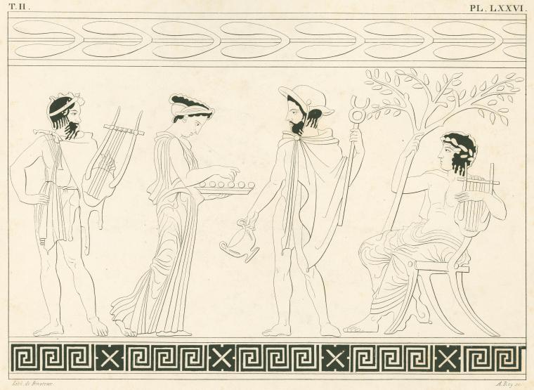 Apollo holding lyre and laurel branch