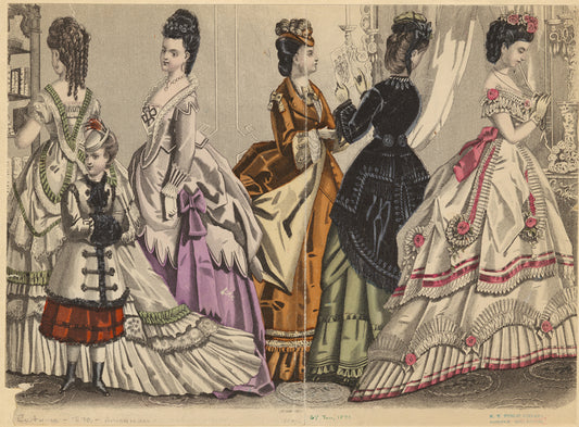 Women and a girl, indoors, United States, 1870s