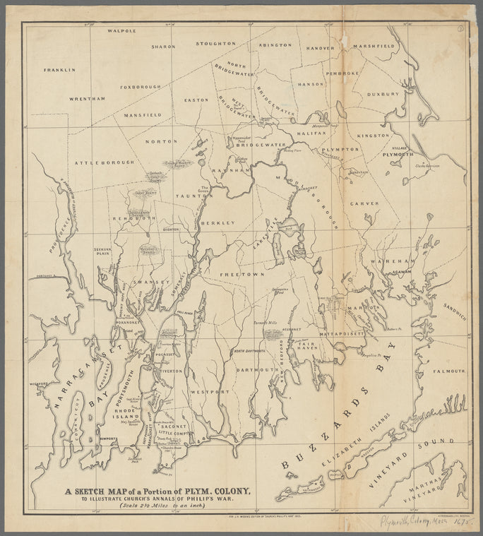 A sketch map of a portion of Plym. Colony: to illustrate Church's annals of Philip's War