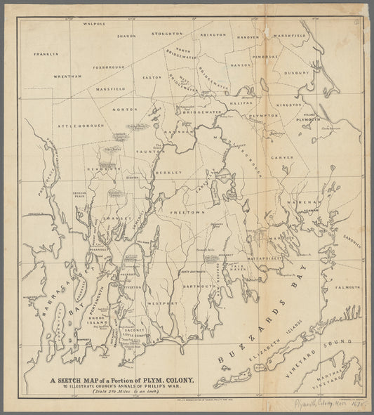 A sketch map of a portion of Plym. Colony: to illustrate Church's annals of Philip's War