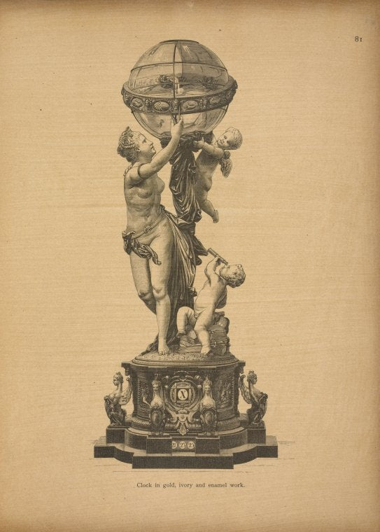Clock in gold, ivory and enamel work.