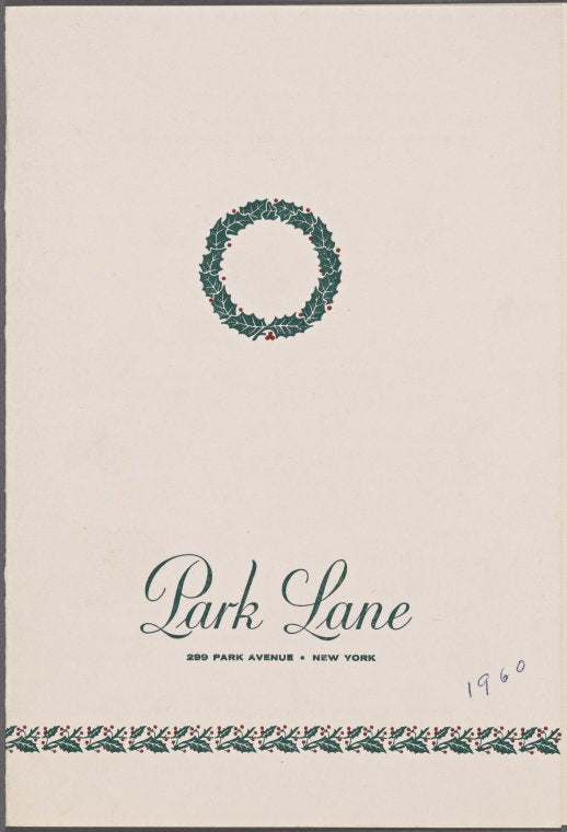 Sunday Christmas dinner menu, Park Lane