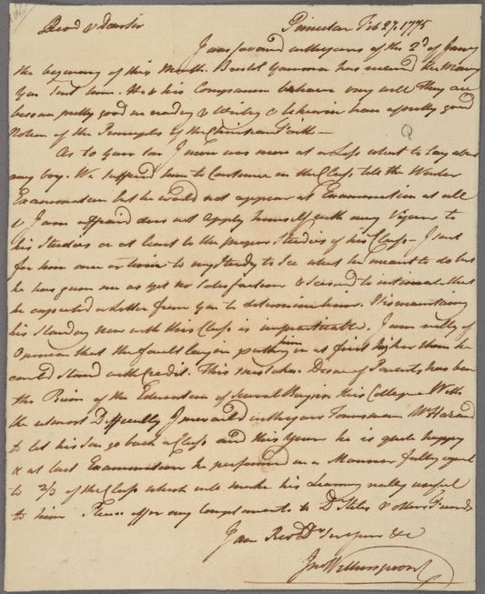 Letter to Samuel Hopkins, Newport, R. I