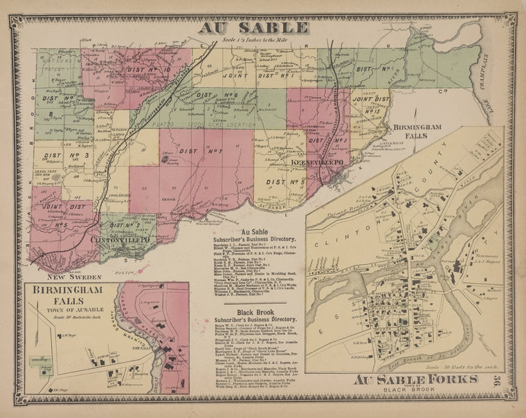Au Sable [Township]; Birminghami Falls [Village]; Au Sable Subscriber's Business Directory. ; Black Brook Subscriber's Business Directory. ; Au Sable Forks [Village]