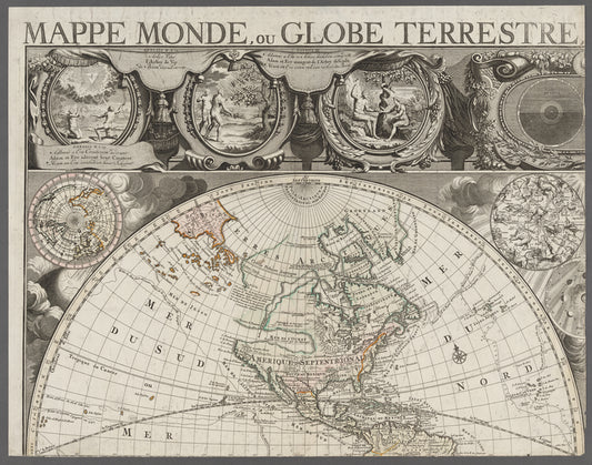 Mappe monde, ou globe terrestre, en deux plans hemispheres