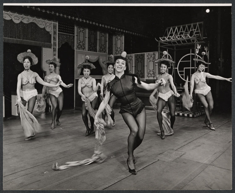 Anita Ellis [center] and ensemble in the stage production Flower Drum Song