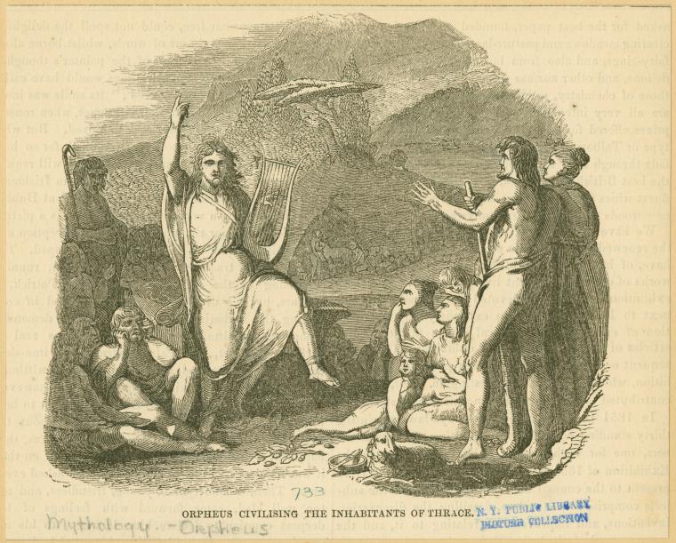 Orpheus civilising the inhabitants of Thrace