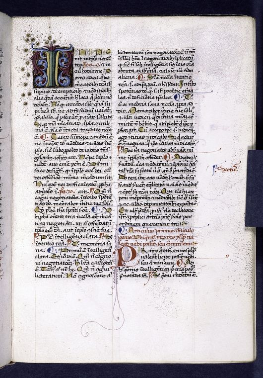Large and small initial, placemarkers and rubrics, marginal note