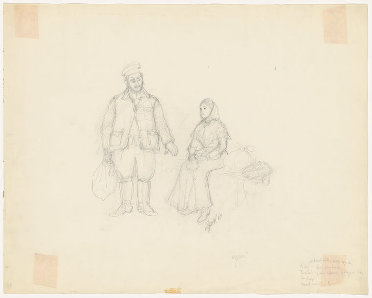 Costume design drawing, possibly Tevye and Golde