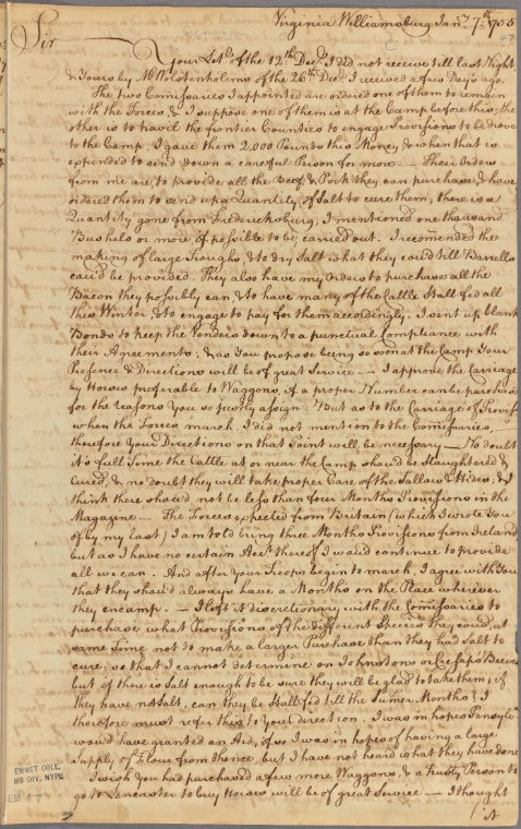 Letter to Gov. Horatio Sharpe