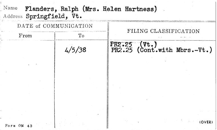 Flanders, Ralph (Mrs. Helen Hartness)