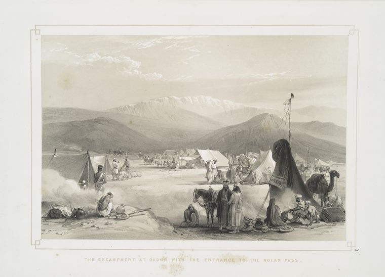 The encampment at Dadur, with the entrance to the Bolan Pass