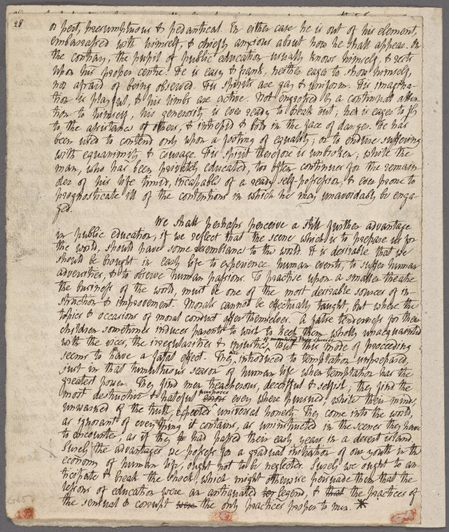 Holograph essay, "Of Public  Private Education"