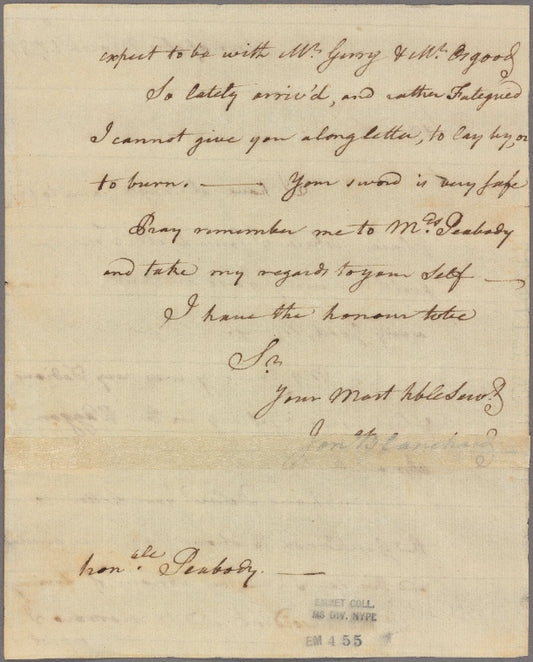 Letter to [N.] Peabody